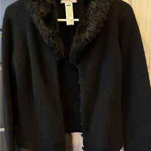 Nine West Black Faux Fur Collar Jacket
